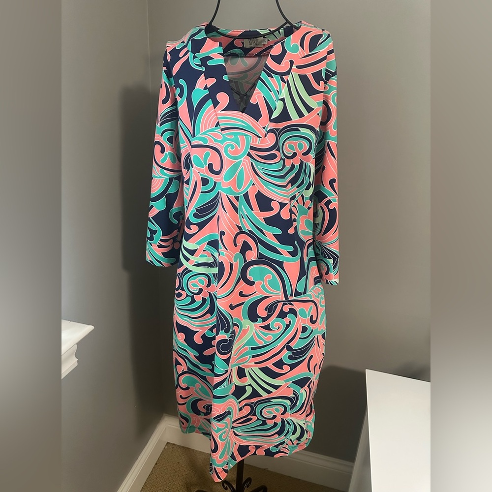 Katherine Way Green Long Sleeve V-Neck Sheath Dress